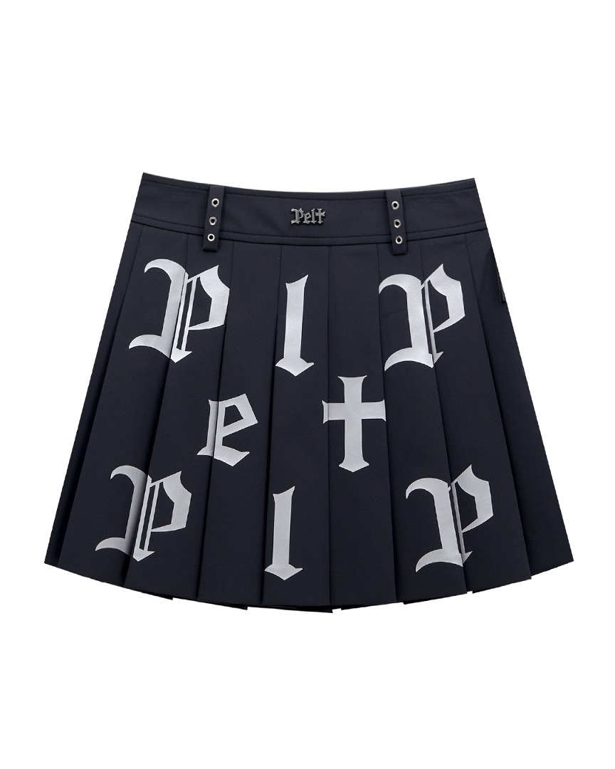 Metal Stick Baffle Pleats Skirt : Black (PA3SKF049BK)