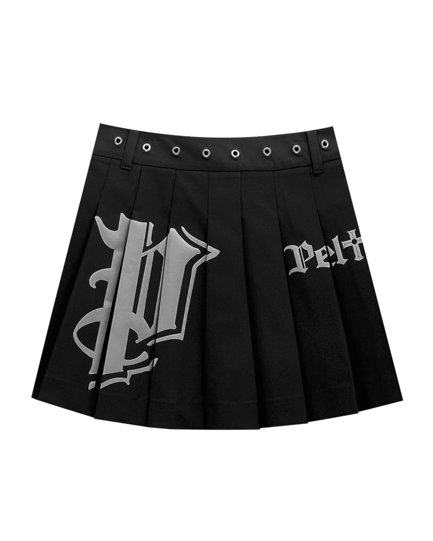Stick - P Metalic Ring Belt Pleats Skirt : Black (PA3SKF048BK)