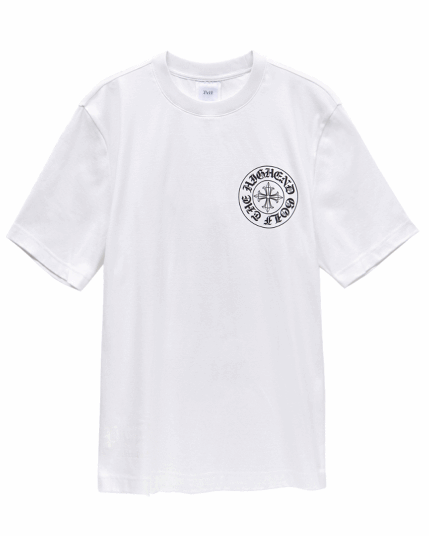 펠트 크로스 엠블럼 오버핏 라운드 티셔츠 : 남성용 화이트 (PB3TSM045WH)