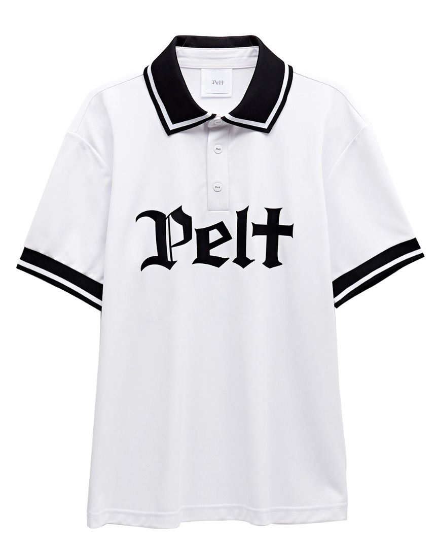 펠트 블록 라인 레터 로고 PK 셔츠 : 남성용 화이트 (PB2TSM033WH)