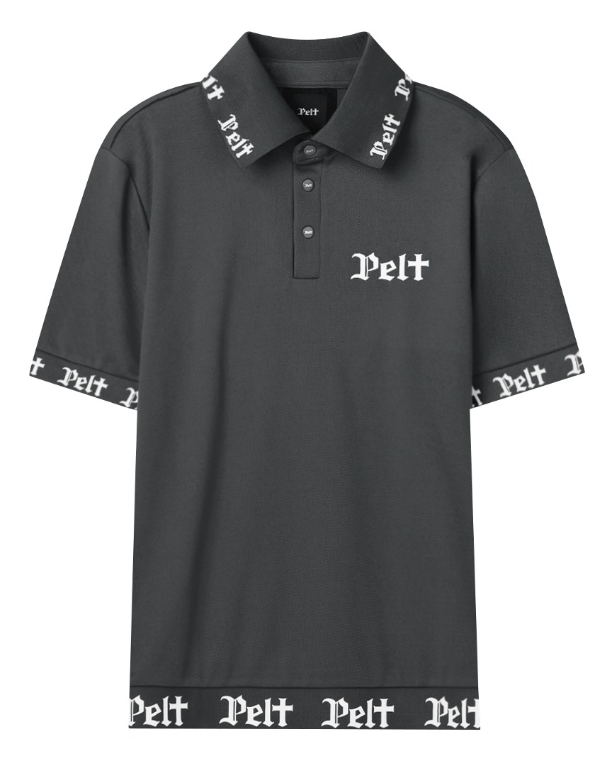 펠트 블록 라인 레터 포인트 라인 티셔츠 : 남성용 다크그레이 (PB2TSM038DG)