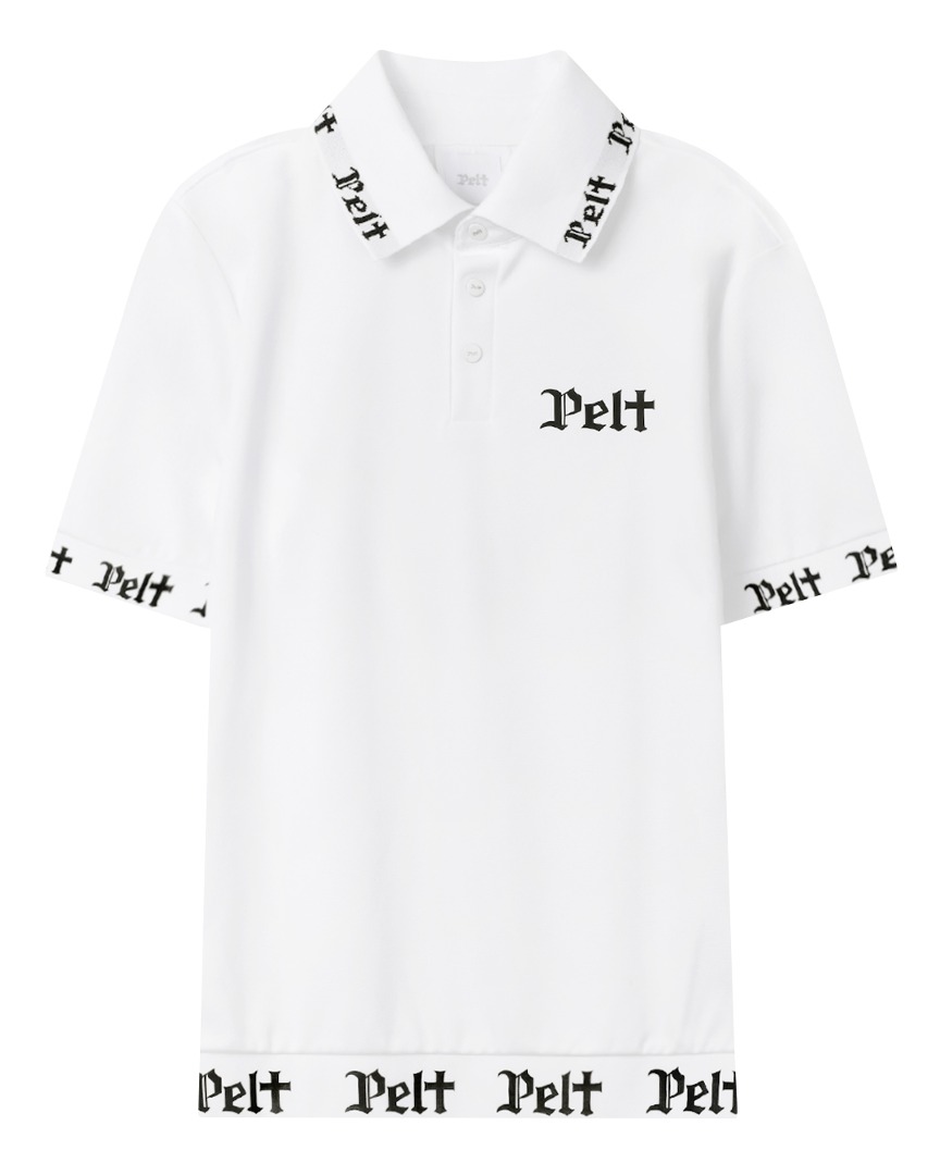 펠트 블록 라인 레터 포인트 라인 티셔츠 : 남성용 화이트 (PB2TSM038WH)