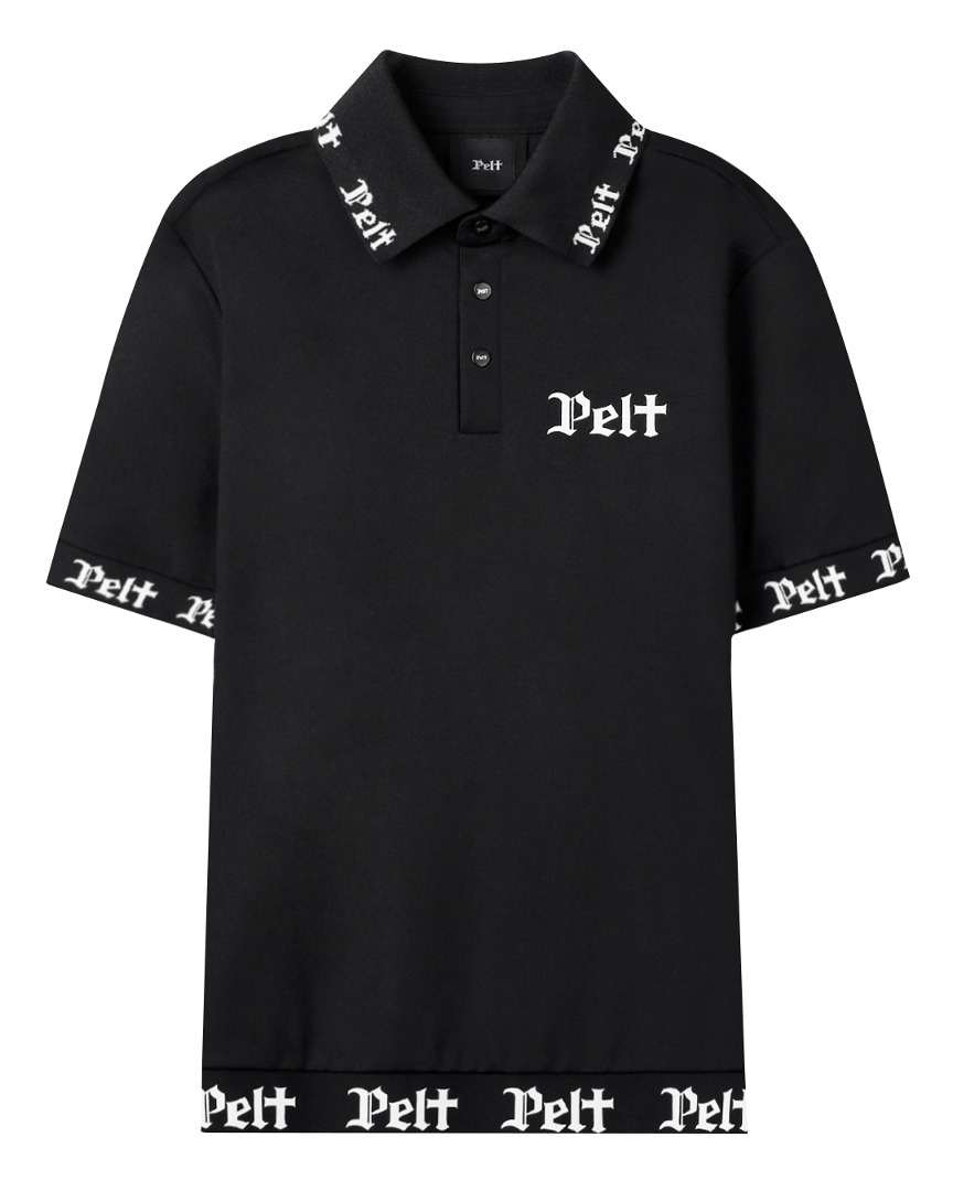 펠트 블록 라인 레터 포인트 라인 티셔츠 : 남성용 블랙 (PB2TSM038BK)