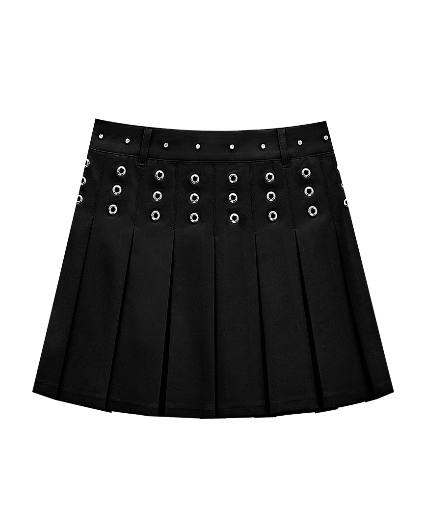 Gema Eyelet Ring Pleats Skirt : Black (PA2SKF008BK)