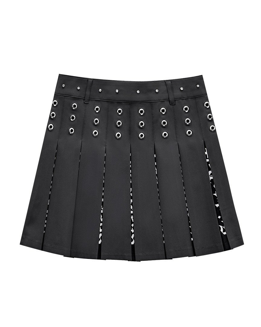 Gema Eyelet Ring Pleats Skirt : Dark Grey (PA2SKF008DG)