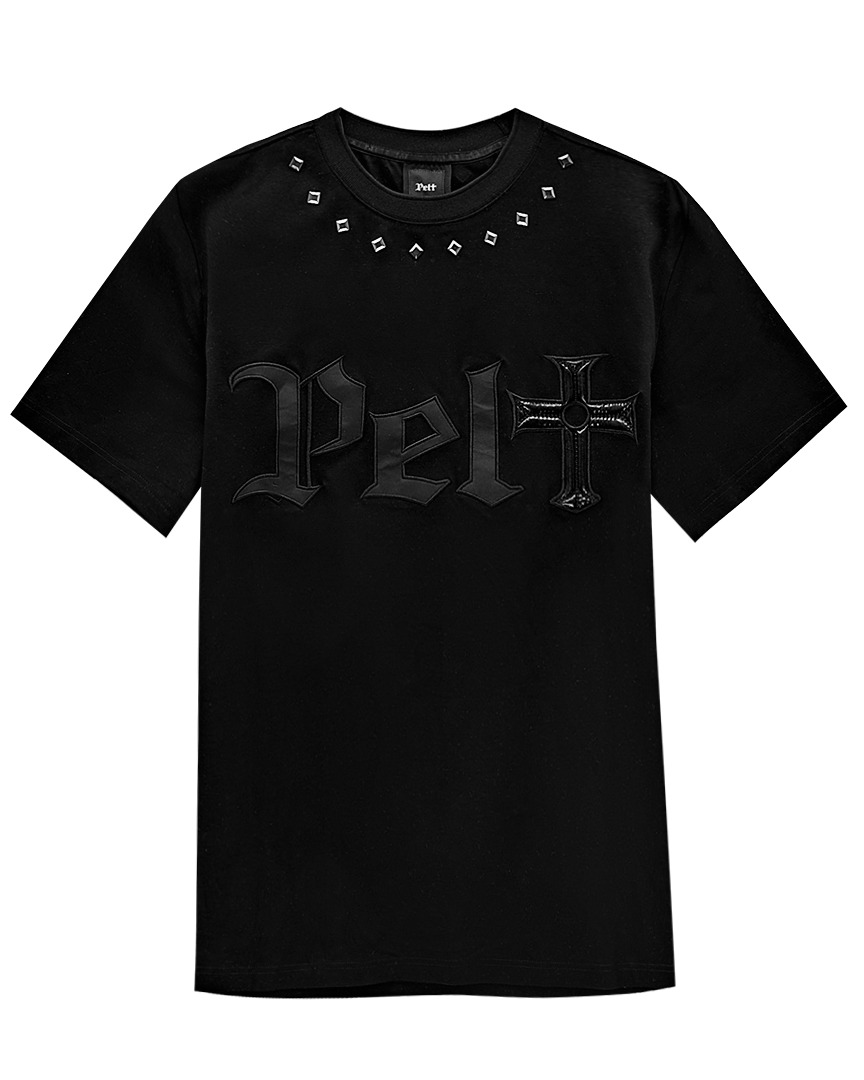 펠트 글로시 레터 로고 코튼 티셔츠 : 남성용 블랙 (PA2TSM025BK)