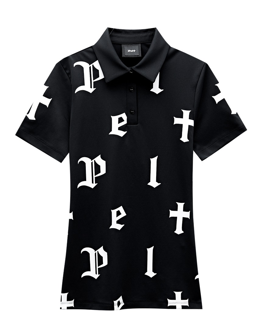 펠트 배플 로고 PK 셔츠 : 여성용 블랙 (PA3TSF012BK)
